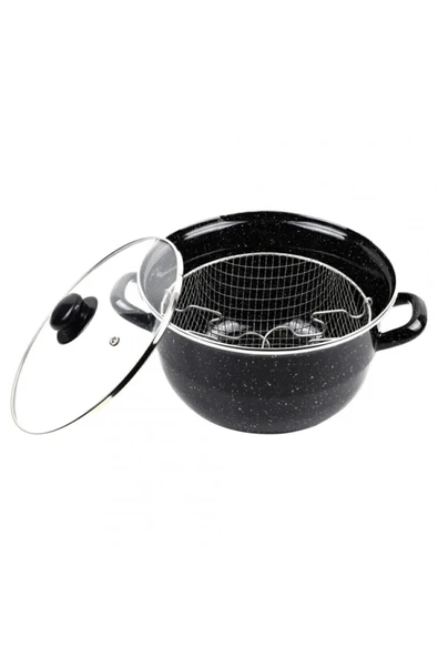 Emaye Kızartma Tenceresi Siyah Kırçıllı 24 Cm Royaleks-69115 ürün görseli