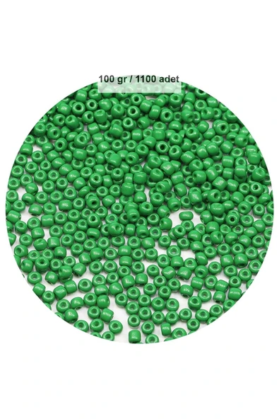 Opak Yeşil Renk 4 mm Yaklaşık 1100 adet / 100 gram Cam Boncuk Oya Yazma Bileklik ve Kolye - 1