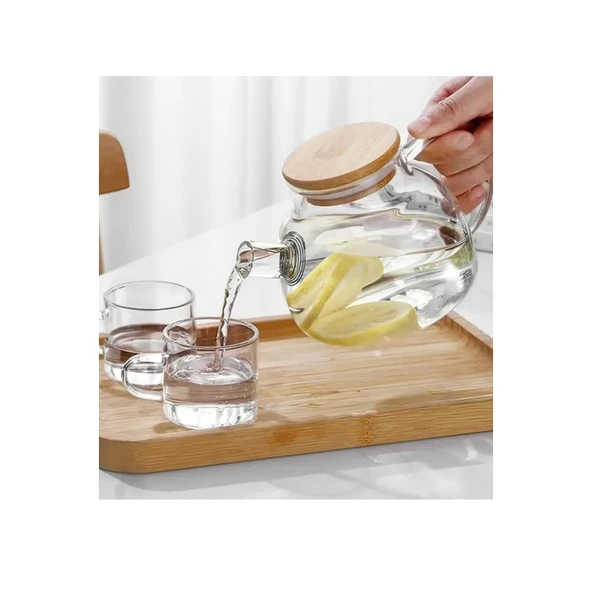 Bambu Kapaklı Borosilikat Cam Demlik 1000ml Royaleks-CM-2000 - Resim 3