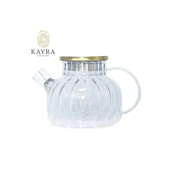 Çelik Kapaklı Borosilikat Dilimli Model Süzgeçli Cam Demlik Bitki Çayları 1000 Ml Royaleks-CM-2001 ürün görseli