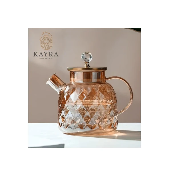 Kabartmalı Borosilikat Cam Demlik 1000ml Royaleks-CM-2006 - Resim 2