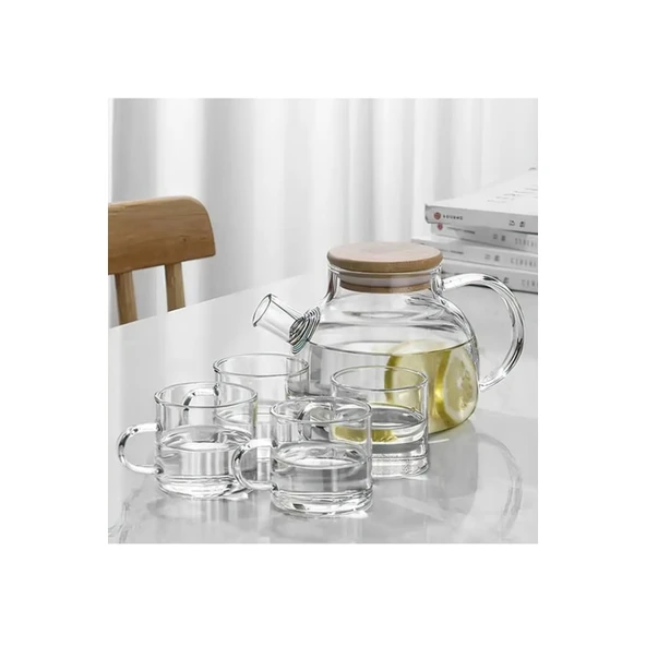 Bambu Kapaklı Borosilikat Cam Demlik 1000ml Royaleks-CM-2000 - Resim 5