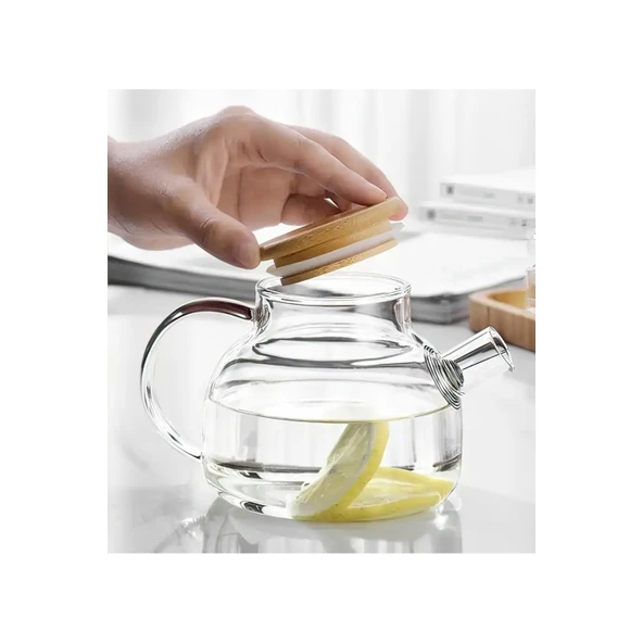 Bambu Kapaklı Borosilikat Cam Demlik 1000ml Royaleks-CM-2000 - Resim 2