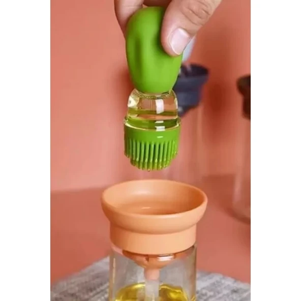 Hazneli Silikon Uçlu Cam Yağdanlık Sirke Yağ Yumurta Ve Sos Fırçası Asorti - 2