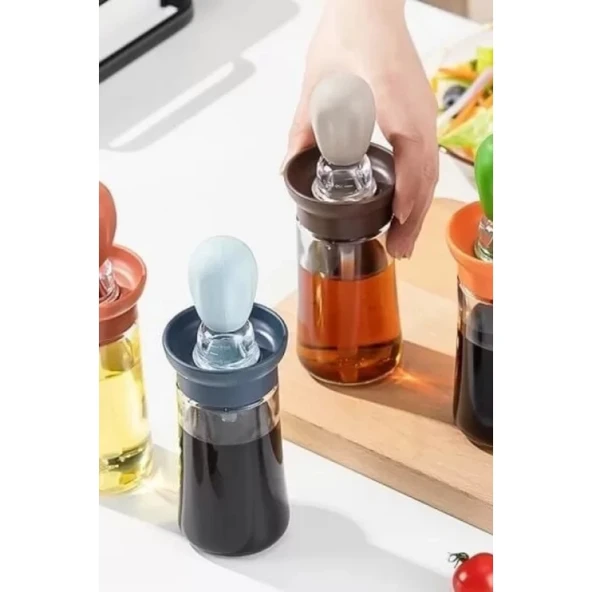 Hazneli Silikon Uçlu Cam Yağdanlık Sirke Yağ Yumurta Ve Sos Fırçası Asorti - 3