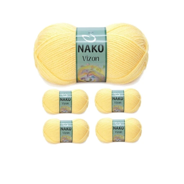 5 Adet Vizon Premium Akrilik El Örgü İpi Yünü Renk No:215 Saman Sarı ürün görseli