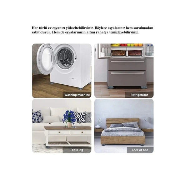 Çamaşır Makinesi Titreşim Önleyici Mobilya Yükseltici Kaydırmaz Vantuzlu Stoper Set 4 Adet - 8