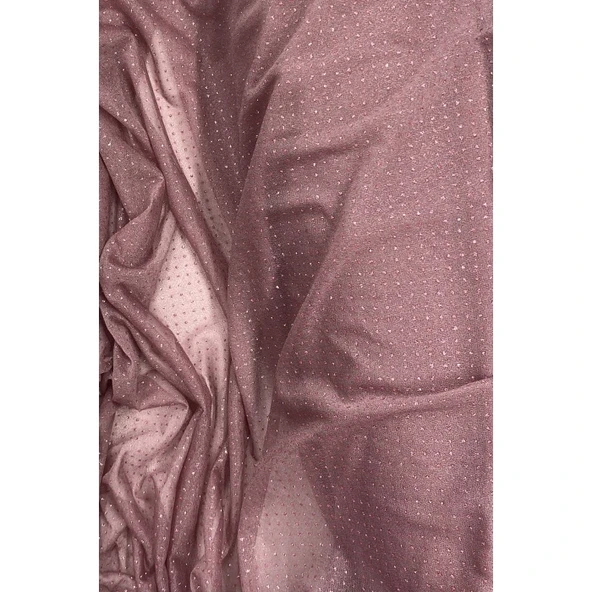 Yağmur Damlası Simli Abiye Elbise Şallık Tül Kumaş Koyu Gül Kurusu 36 - Resim 2