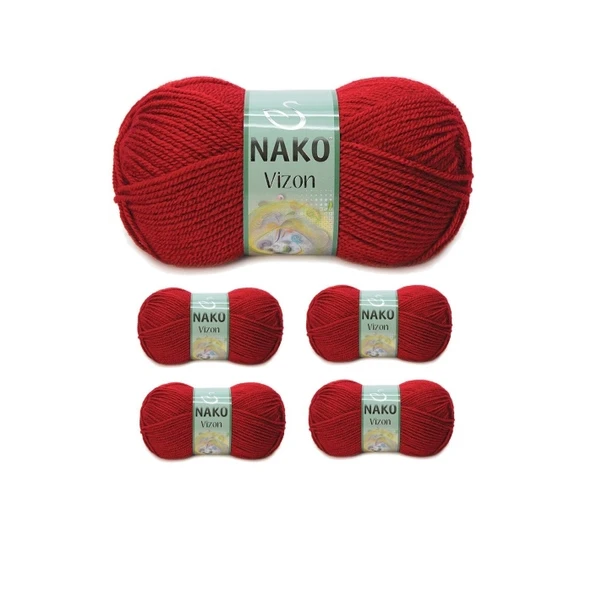 5 Adet Vizon Premium Akrilik El Örgü İpi Yünü Renk No:1175 Koyu Kırmızı ürün görseli