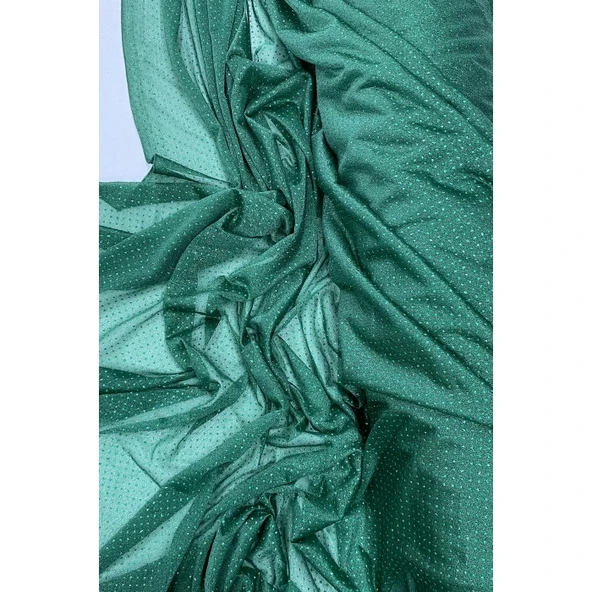 Yağmur Damlası Simli Abiye Elbise Şallık Tül Kumaş Zümrüt Yeşili 41-K ürün görseli