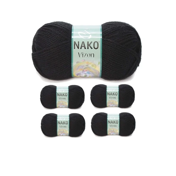 5 Adet Vizon Premium Akrilik El Örgü İpi Yünü Renk No:217 Siyah ürün görseli