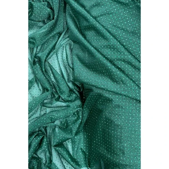 Yağmur Damlası Simli Abiye Elbise Şallık Tül Kumaş Zümrüt Yeşili 41-K - Resim 2