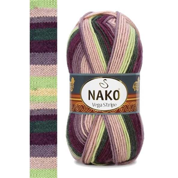 5 Adet Vega Stripe Premium Akrilik El Örgü İpi Yünü No: 82414 - Resim 4