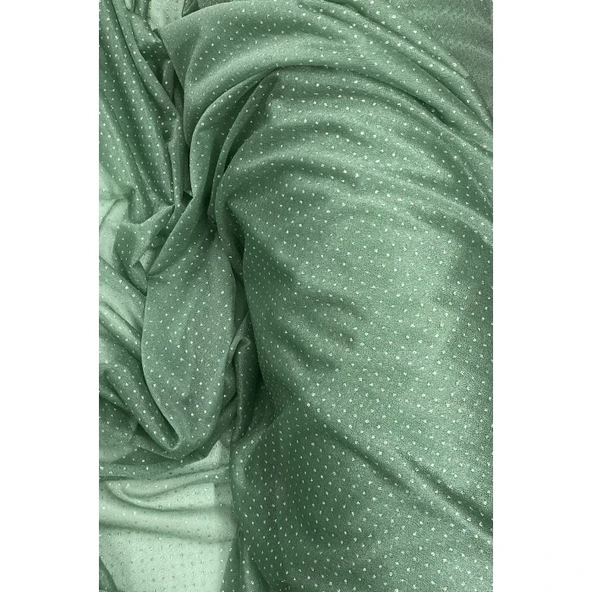 Yağmur Damlası Simli Abiye Elbise Şallık Tül Kumaş Mint Yeşil 75 - Resim 2