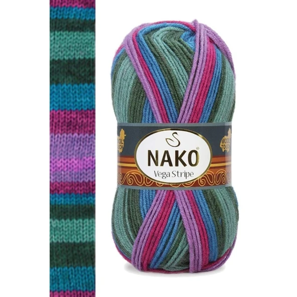 5 Adet Vega Stripe Premium Akrilik El Örgü İpi Yünü No: 82408 ürün görseli
