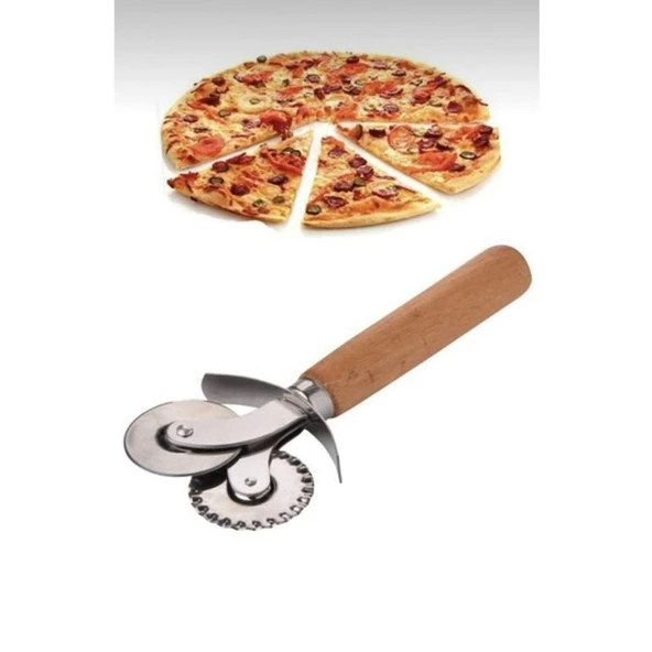 Çift Başlıklı Ahşap Saplı Pizza Kesici Hamur Kesici ürün görseli