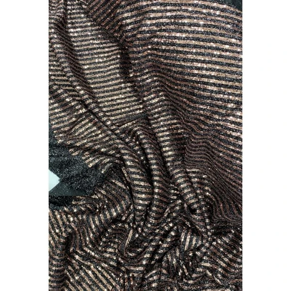 Sakallı Çizgili Pullu Kumaş Pullu Payet Kumaş Abiye Nişan Düğün Siyah Bakır ürün görseli