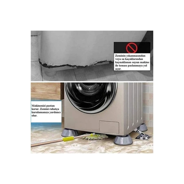 Çamaşır Makinesi Titreşim Önleyici Mobilya Yükseltici Kaydırmaz Vantuzlu Stoper Set 4 Adet - 5