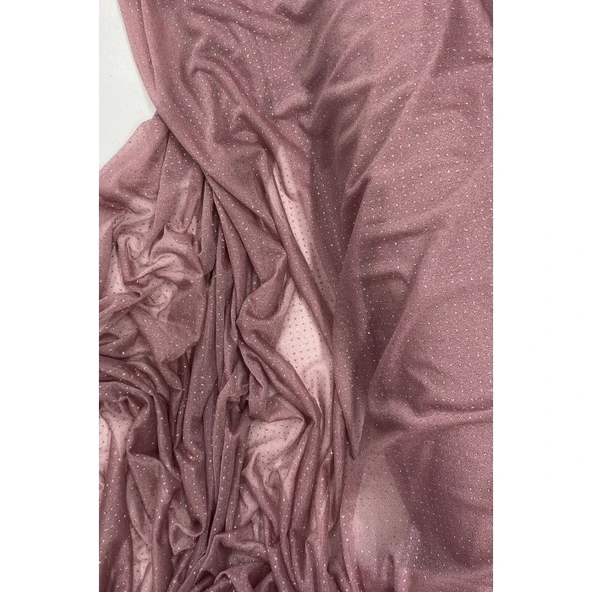 Yağmur Damlası Simli Abiye Elbise Şallık Tül Kumaş Koyu Gül Kurusu 36 ürün görseli