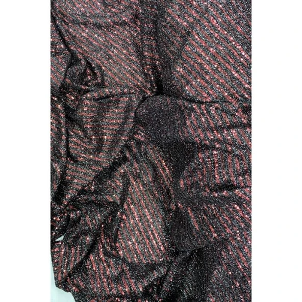 Sakallı Çizgili Pullu Kumaş Pullu Payet Kumaş Abiye Nişan Düğün Siyah Bordo ürün görseli