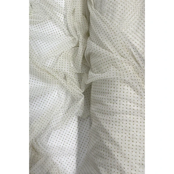 Yağmur Damlası Simli Abiye Elbise Şallık Tül Kumaş Ekru 12 - Resim 2