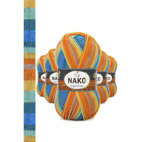 5 Adet Vega Stripe Premium Akrilik El Örgü İpi Yünü No: 82421 ürün görseli