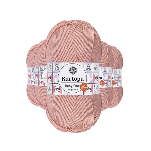 5 Adet Baby One Tüylenmeyen El Örgü İpi Yünü Pudra K258 ürün görseli