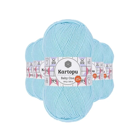 5 Adet Baby One Tüylenmeyen El Örgü İpi Yünü Gök Mavi K502 ürün görseli