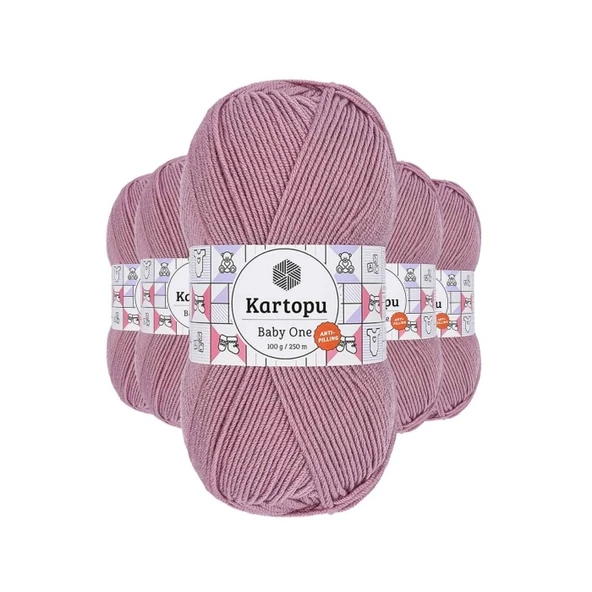 5 Adet Baby One Tüylenmeyen El Örgü İpi Yünü Gül Kurusu K1763 ürün görseli 1