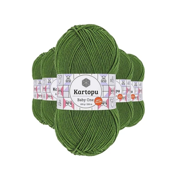 5 Adet Baby One Tüylenmeyen El Örgü İpi Yünü Yeşil K1391 ürün görseli