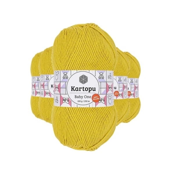5 Adet Baby One Tüylenmeyen El Örgü İpi Yünü Hardal Sarı K1321 ürün görseli
