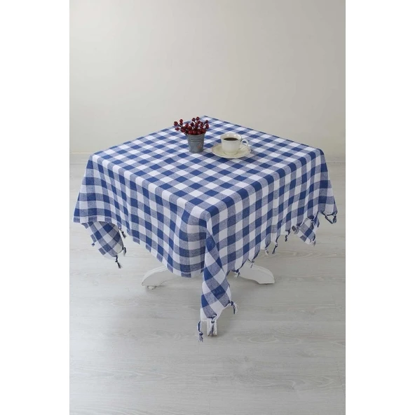 Kareli Saçaklı Mavi Masa/piknik/sofra Örtüsü 165x170 Cm - Resim 2
