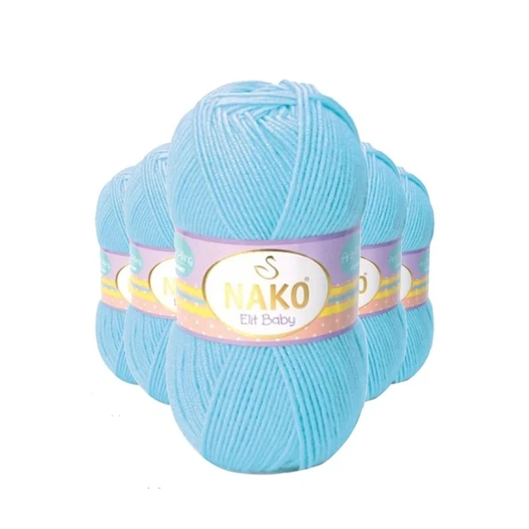 5 Adet Elite Baby El Örgü İpi Tüylenmeyen Bebek Yünü Gök Mavisi 6723 ürün görseli