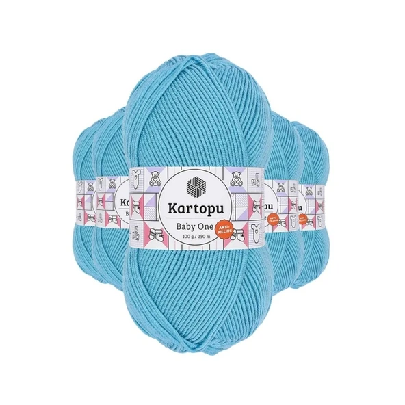 5 Adet Baby One Tüylenmeyen El Örgü İpi Yünü Turkuaz K576 ürün görseli 1