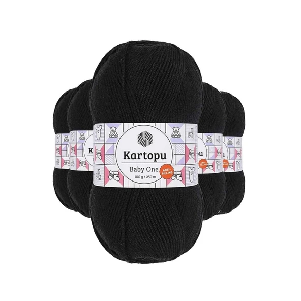 5 Adet Baby One Tüylenmeyen El Örgü İpi Yünü Siyah K940 ürün görseli