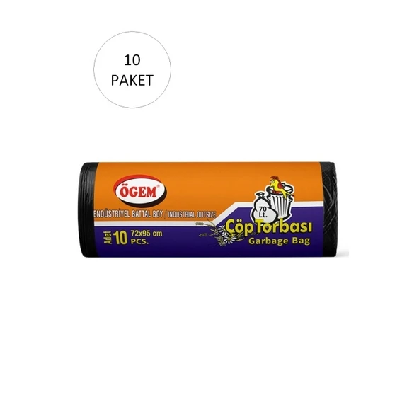 Endüstriyel Battal Boy Çöp Torbası 72 x 95 cm 10 Lu Rulo x 10 Paket = 100 Adet (Siyah) - 2