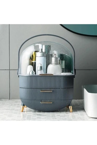 Kozmetik Makyaj Düzenleyici Organizer Gri Taşıma Kulplu Çekmeceli ürün görseli 1