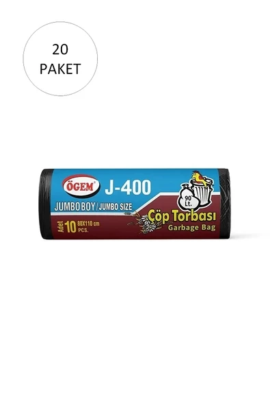 J-400 Jumbo Boy Çöp Torbası 80 x 110 cm 10 Lu Rulo x 20 Paket = 200 Adet (Siyah) ürün görseli 1