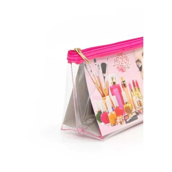 Jolly Tekli Orta Boy Şeffaf Makyaj Çantası 25cmX12cmX8CM - Resim 7