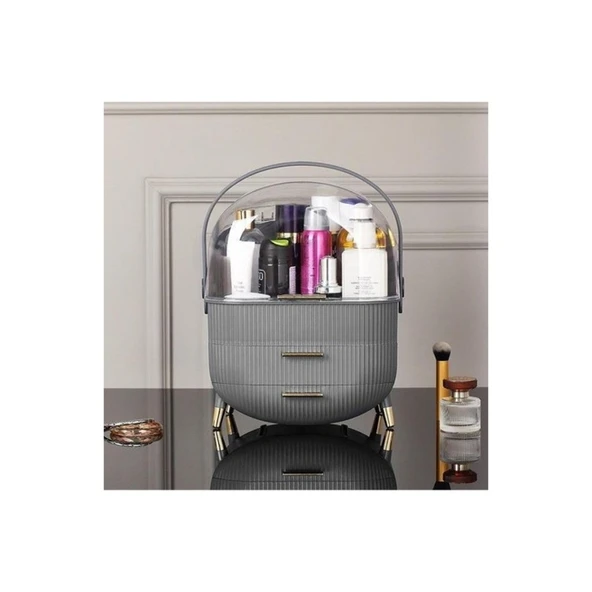 Kozmetik Makyaj Düzenleyici Organizer Gri Taşıma Kulplu Çekmeceli - Resim 7