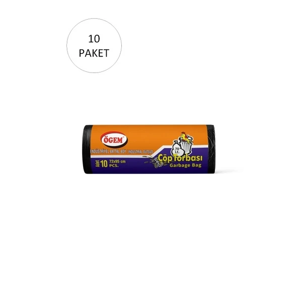 Endüstriyel Battal Boy Çöp Torbası 72 x 95 cm 10 Lu Rulo x 20 Paket = 200 Adet (Siyah) - 2