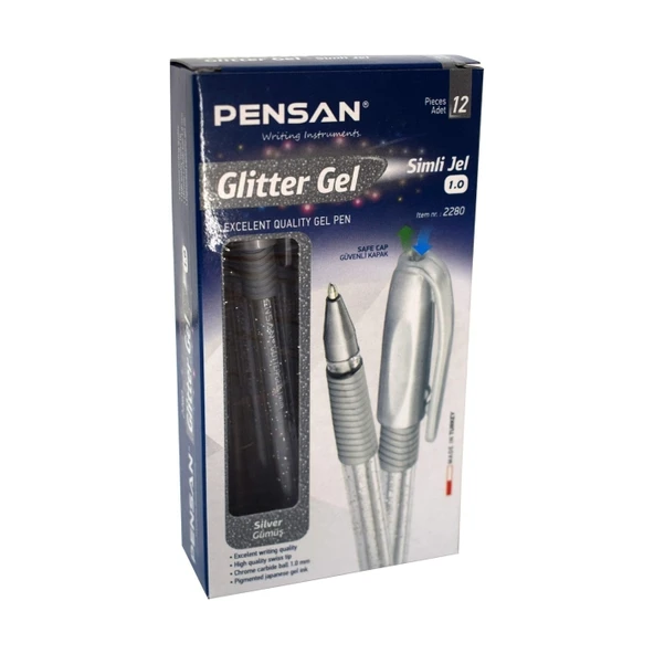 Pensan Glitter Simli Jel Kalem 1 Mm Gümüş 12'li - 1