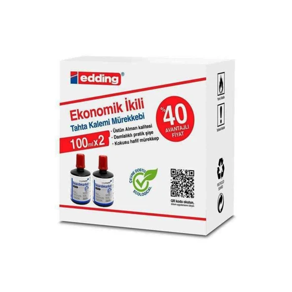 Edding Im-1199 100Ml Yazı Tahtası Mürekkebi Kırmızı 2'li Paket - 1