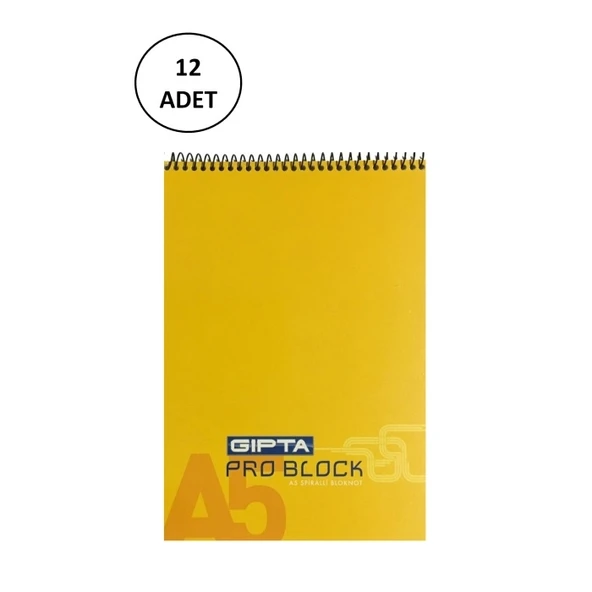 Gıpta Pro Block Spiralli Bloknot A5 40 Yaprak Kareli 12 Adet - 1