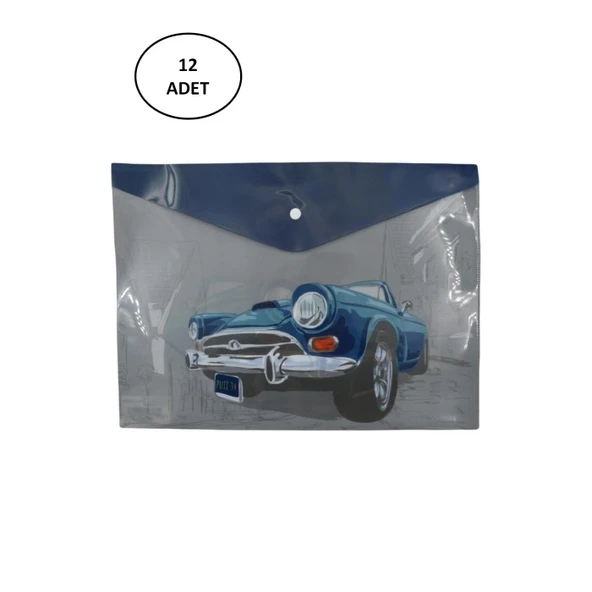 Puti Desenli A4 Çıtçıtlı Dosya 2 Taşıt Desenli (12 Li Paket) - 1