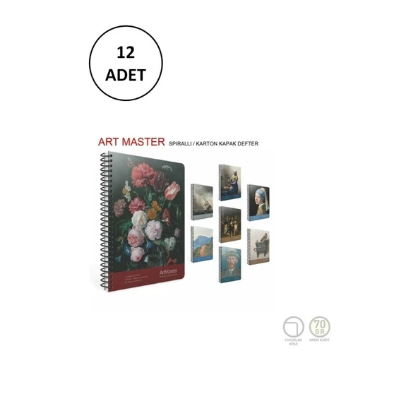 Gıpta Art Master Spiralli Karton Kapak 19x26 cm Çizgili 100 yp 12 Adet - 1