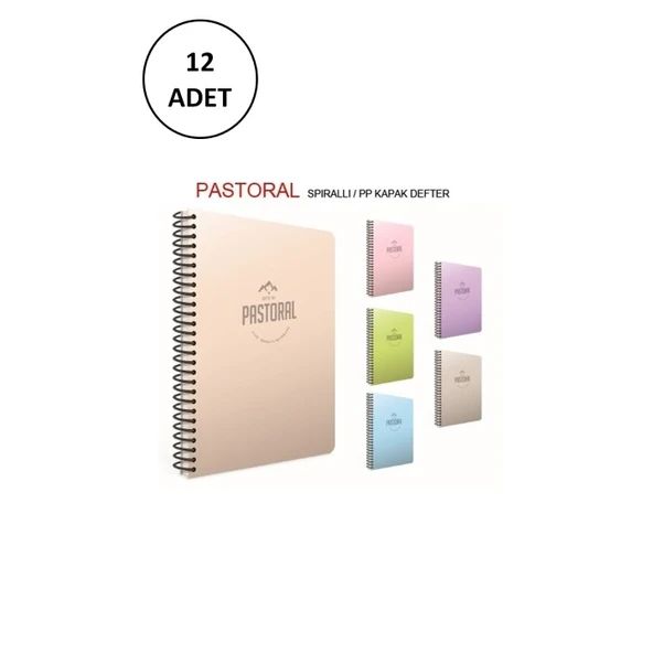 Pastoral A4 Spiralli PP Kapak Defter 96YP Çizgili 12 Adet - 1