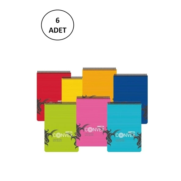 Gıpta A5 Bloknot Convex Spiralli Plastik Kapak Kareli 100 Yaprak 6 Adet - 1