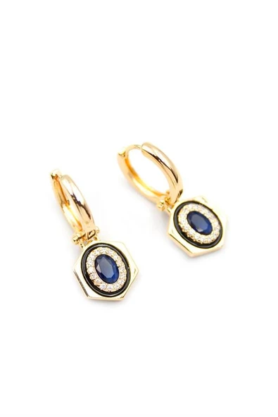 Taşlı Küpe - Mavi - Resim 2