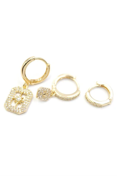 3'lü Kutup Yıldızı Küpe - Altın ürün görseli